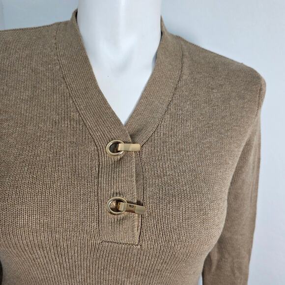 Karen Scott Cotton Hardware Henley Sweater color tan sz S - Picture 4 of 10